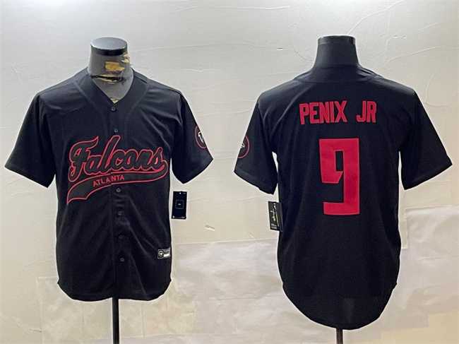 Mens Atlanta Falcons #9 Michael Penix Jr. Black With Patch Cool Base Stitched Baseball Jersey->atlanta falcons->NFL Jersey